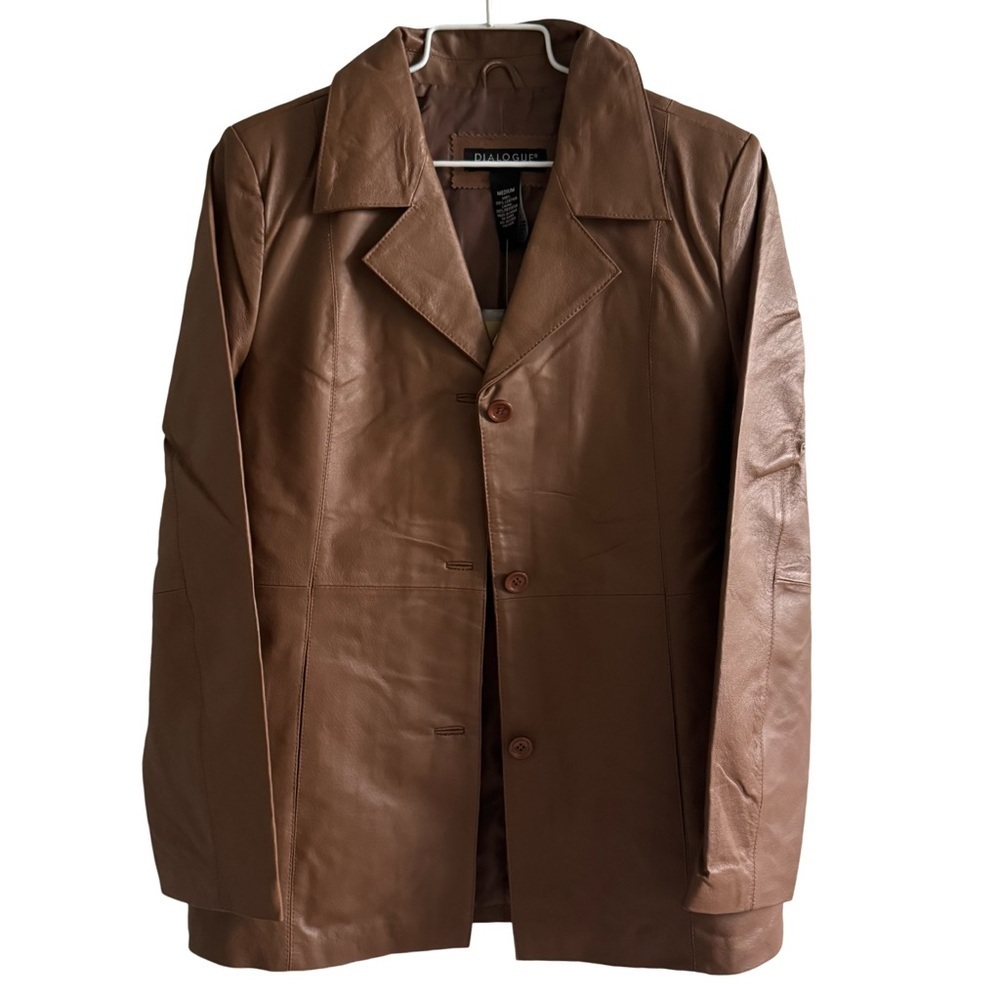 NWT Women’s Autumn/Fall Brown Dialogue Button Up Leather Jacket Size Medium